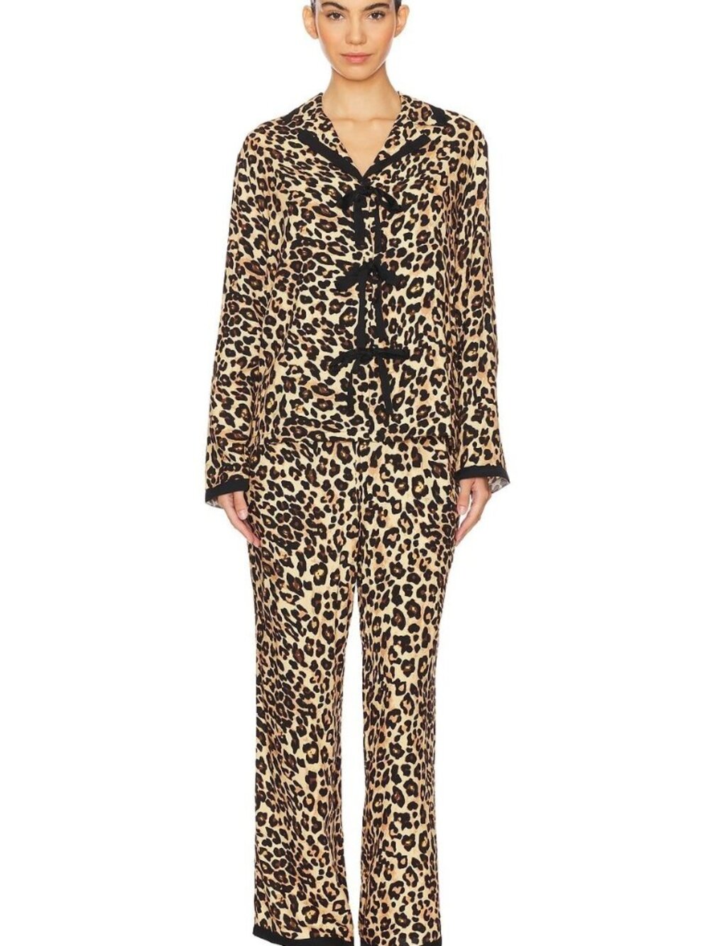 Sleeper The Bow Pyjama Pajama Set In Leopard Women's Size L